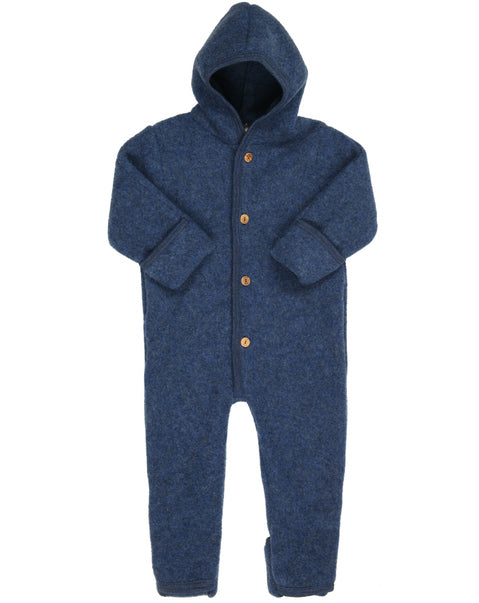 Engel baby wool overall with hood and wooden buttons